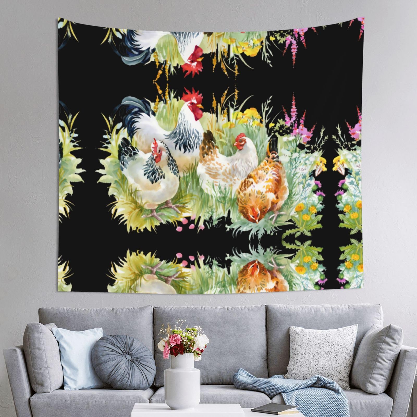HLSBSSL 60x51in Rooster Printed Tapestry Tablecloth for Dormitory and Picnic Rooms - Multifunctional Fabric Hanging