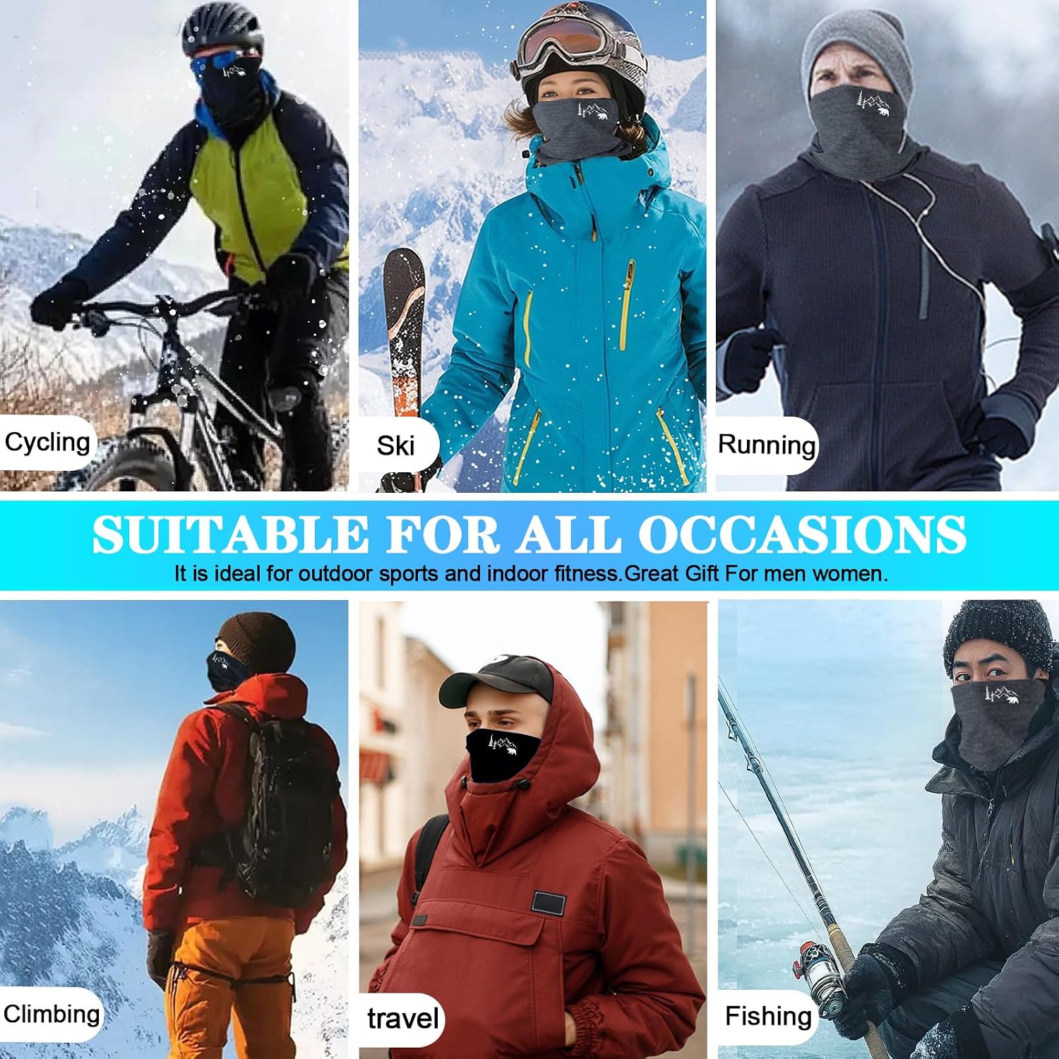 2 Pack Winter Neck Gaiters Balaclava for Men Women Bandanas Half Face Mask Cover Skull Ski Mask Motorcycle Windproof