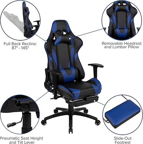 Miniatura 549 de Flash Furniture Juego de escritorio para juegos negro y silla de carreras blanco/negro con soporte para tazas, gancho para auriculares y soporte