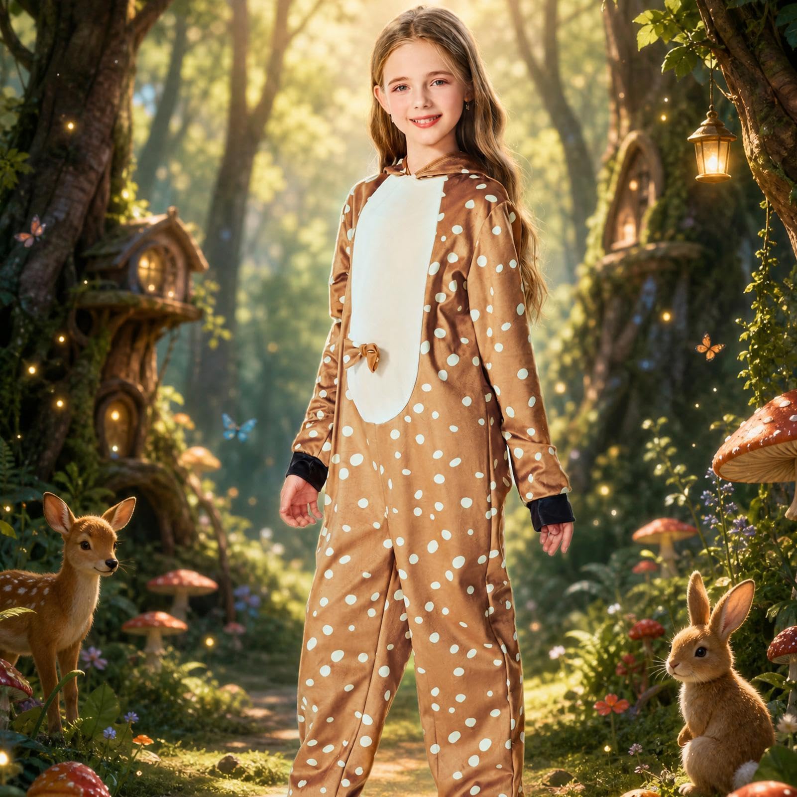 Costume da cervo per bambini, unisex, con cappuccio, per feste di Natale