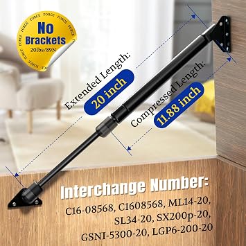ARANA C16-08568 20 inch 20 lb Gas Struts for RV Door, 2 Pcs(NO Brackets)