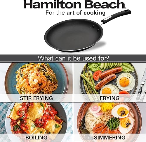 Miniatura 4 de Hamilton Beach Sartén interior antiadherente de 10 pulgadas, sartén de aluminio negro con mango de baquelita suave al tacto, borde acampanado, parte