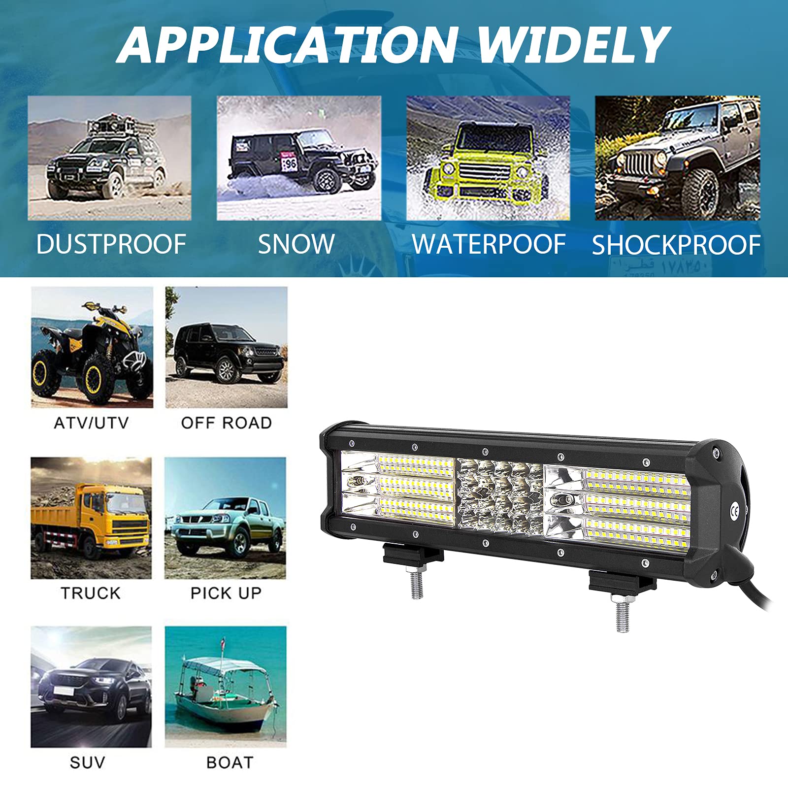 SKYWORLD Barra LED 12 Pulgadas 30cm 330W 12V 24V 6000K Faro Foco IP67 Impermeable para 4x4 Coche Tractor Camión ATV UTV SUV Todoterreno Barco