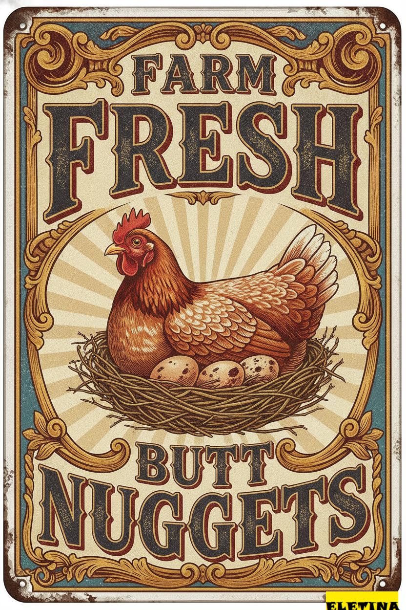 Personalized Sign for Man Cave Farm Fresh Butt Nuggets Metal Chicken Coop, Funny Chicken Decor Country Cottage, Egg Sale Outdoor Wall Art 8x12inch Private Property Decorative