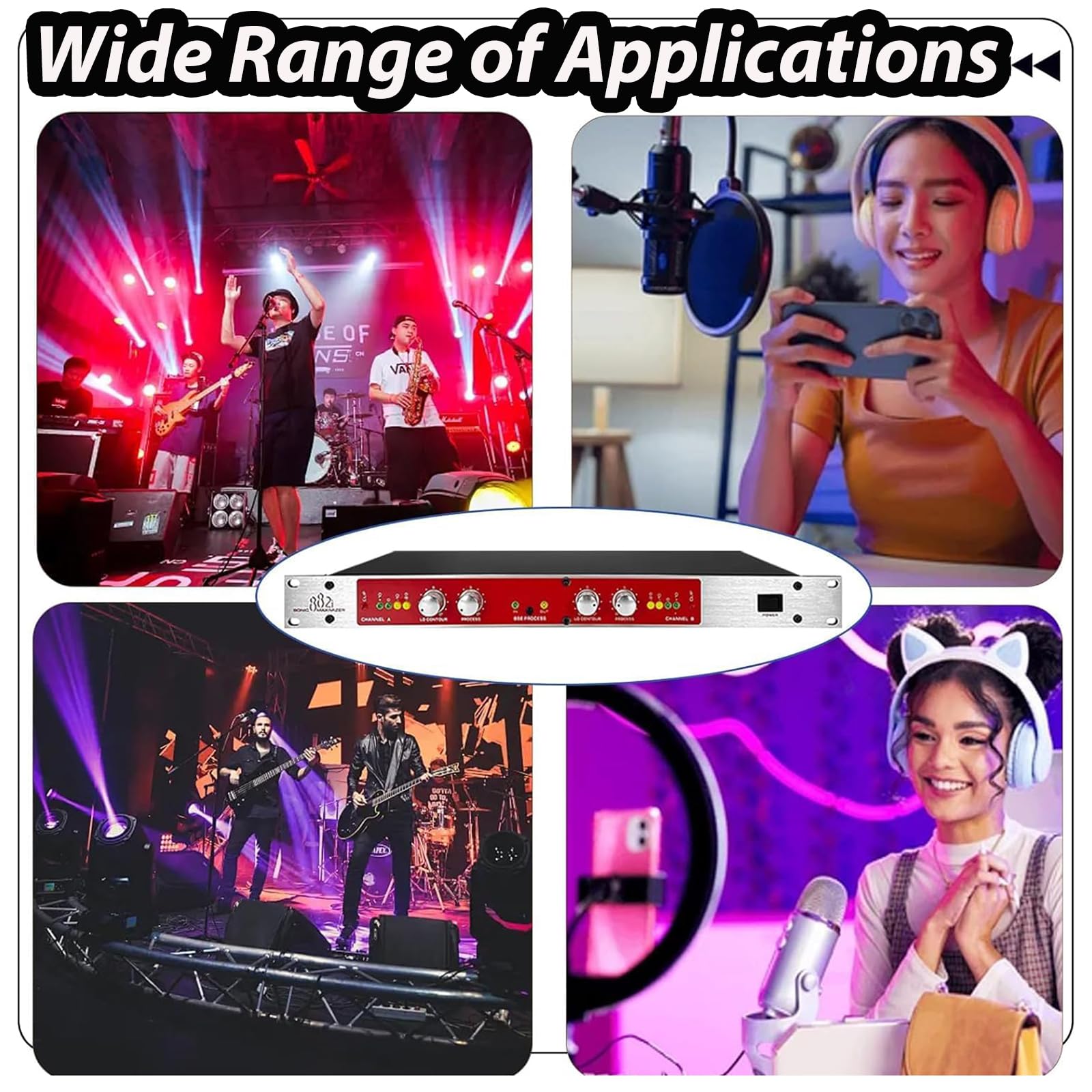 MObyat Procesador De Audio Profesional 882I, Procesador Vocal Autoajustable con Ajuste De Frecuencia De Agudos Y Graves, Salida Máxima: +23 DBu, para Escenarios Y Karaoke En Casa