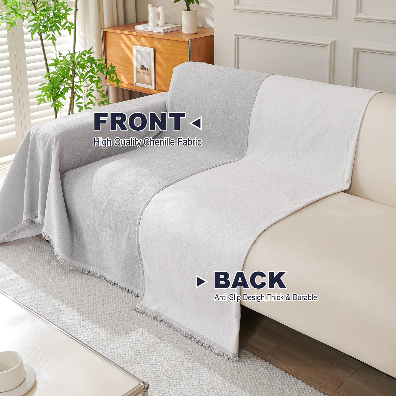 Royhom Chenille Sofa Covers 2 Seater, Corner Sofa Cover L Shape, Washable Couch Cover with Tassel - Image 4