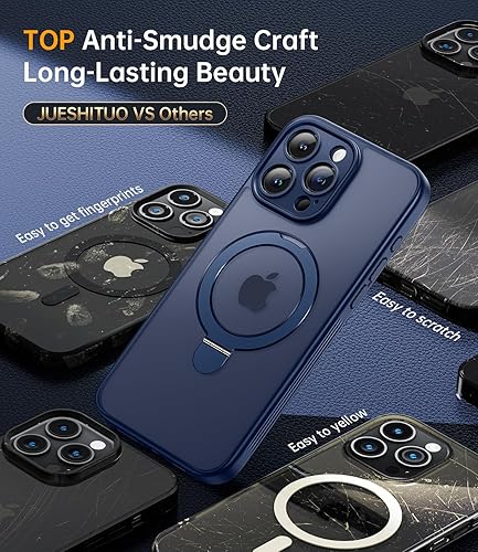 Miniatura 9 de JUESHITUO Funda para iPhone 15 ProMax con soporte magnético protección completa de la cámara compatible con MagSafe grado mil, a prueba de golpes,