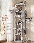 Feandrea Cat Tree, XXL Tall Tower with Sisal Scratching Posts, Multi-Level Activity Center for Large Indoor Cats, 21.6 x 17.7 x 80.7 inch, Light Grey, Clawfy Collection UPCT021G101