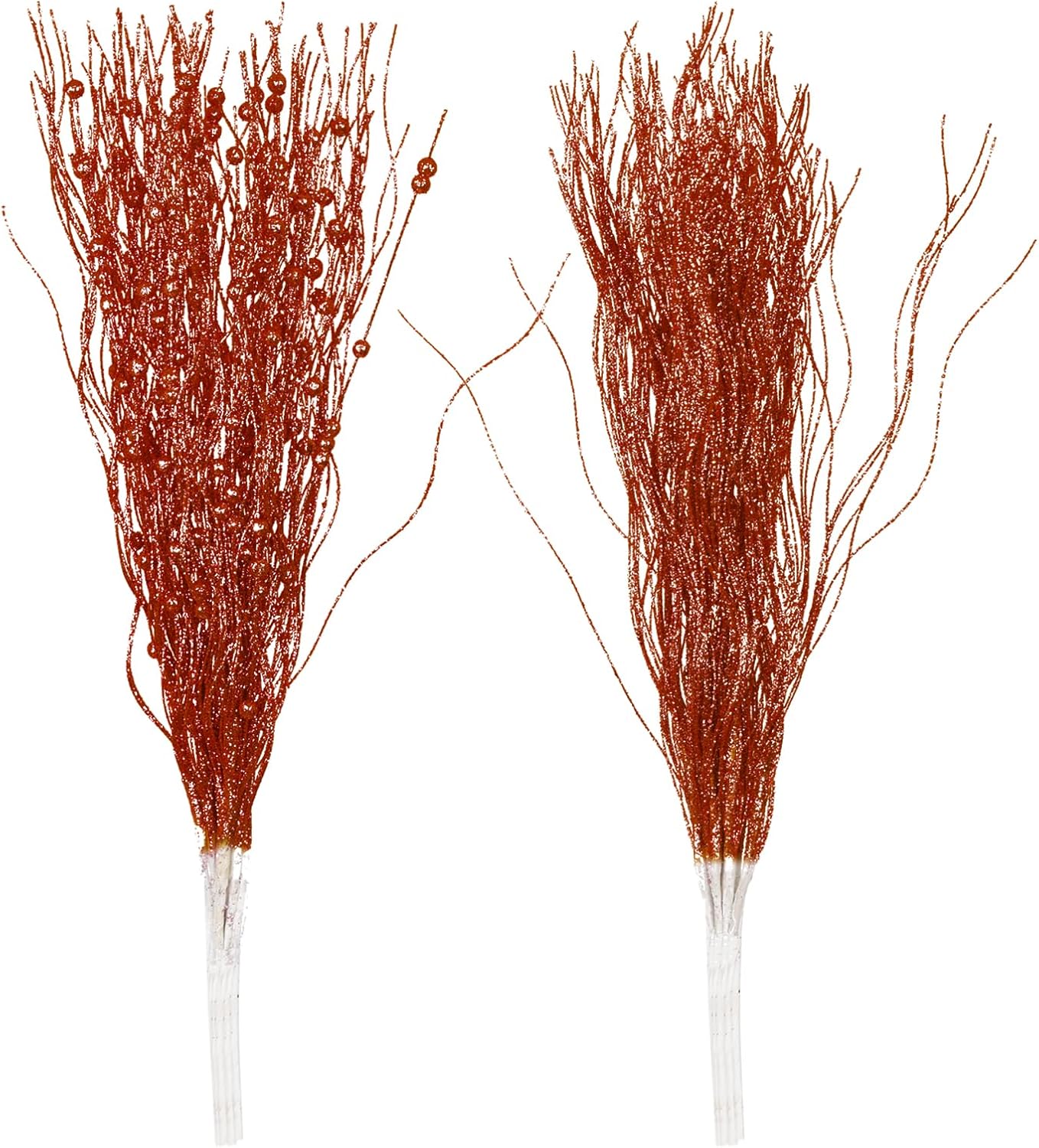 SLK 16-Pack Artificial Glitter Berry Stem Ornaments, Christmas Decorative Glittery Twigs, Picks, Branches for Tree, Wreath, Small Vase, Halloween Party (Rose Gold)