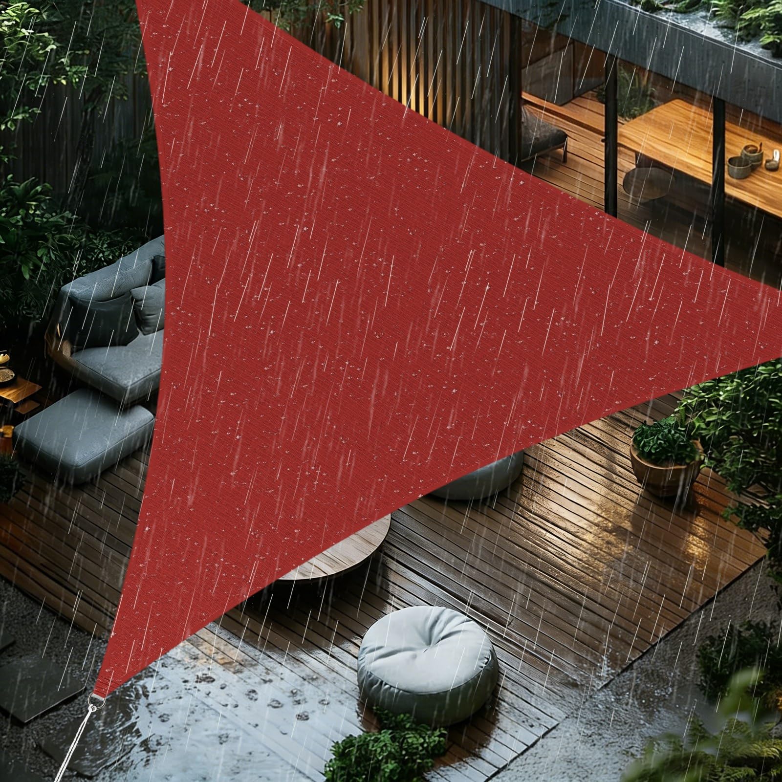 Sun Shade Sail 5x5x7.1m Triangle Waterproof PES Polyester 98% UV Block Sunscreen Awning Canopy for Outdoor Garden Patio Yard Lawn Party, Rust Red