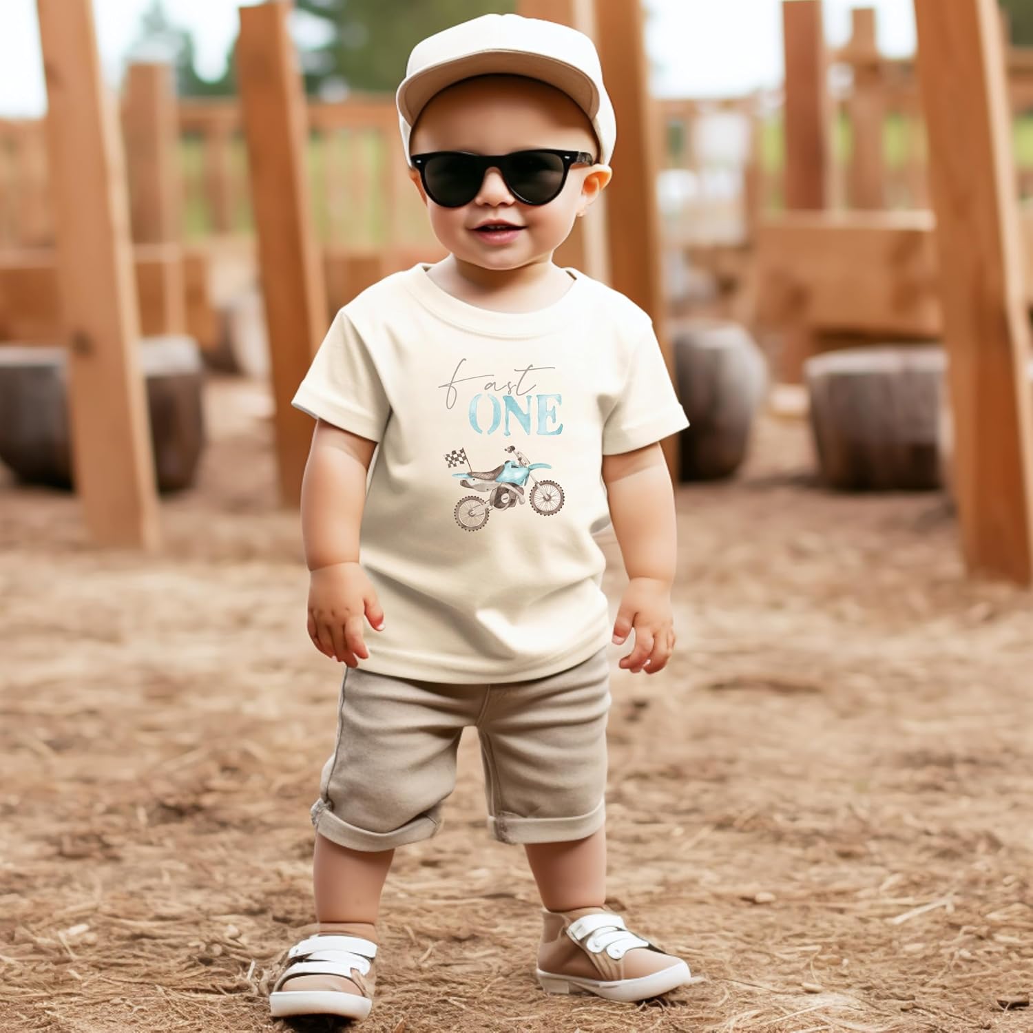 Fast One Blue Dirt Bike 1st Birthday Shirt for Boys First Bday Dirt Biker Theme Tee