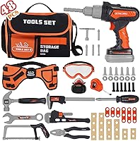 WelcometoMaysida 48PCS Kids Tool Set with Electronic Drill, Tool Bag & Belt - Pretend Play Construction Toys for Ages 3+ Boys Girls