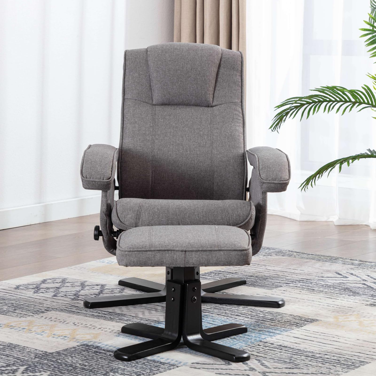 SVITA Charles Relaxsessel Hocker Sessel Fernsehsessel Drehsessel Polyester Holz Grau