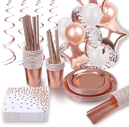 Suministros de fiesta de oro rosa (juego de decoraciones de fiesta de oro rosa con globos)