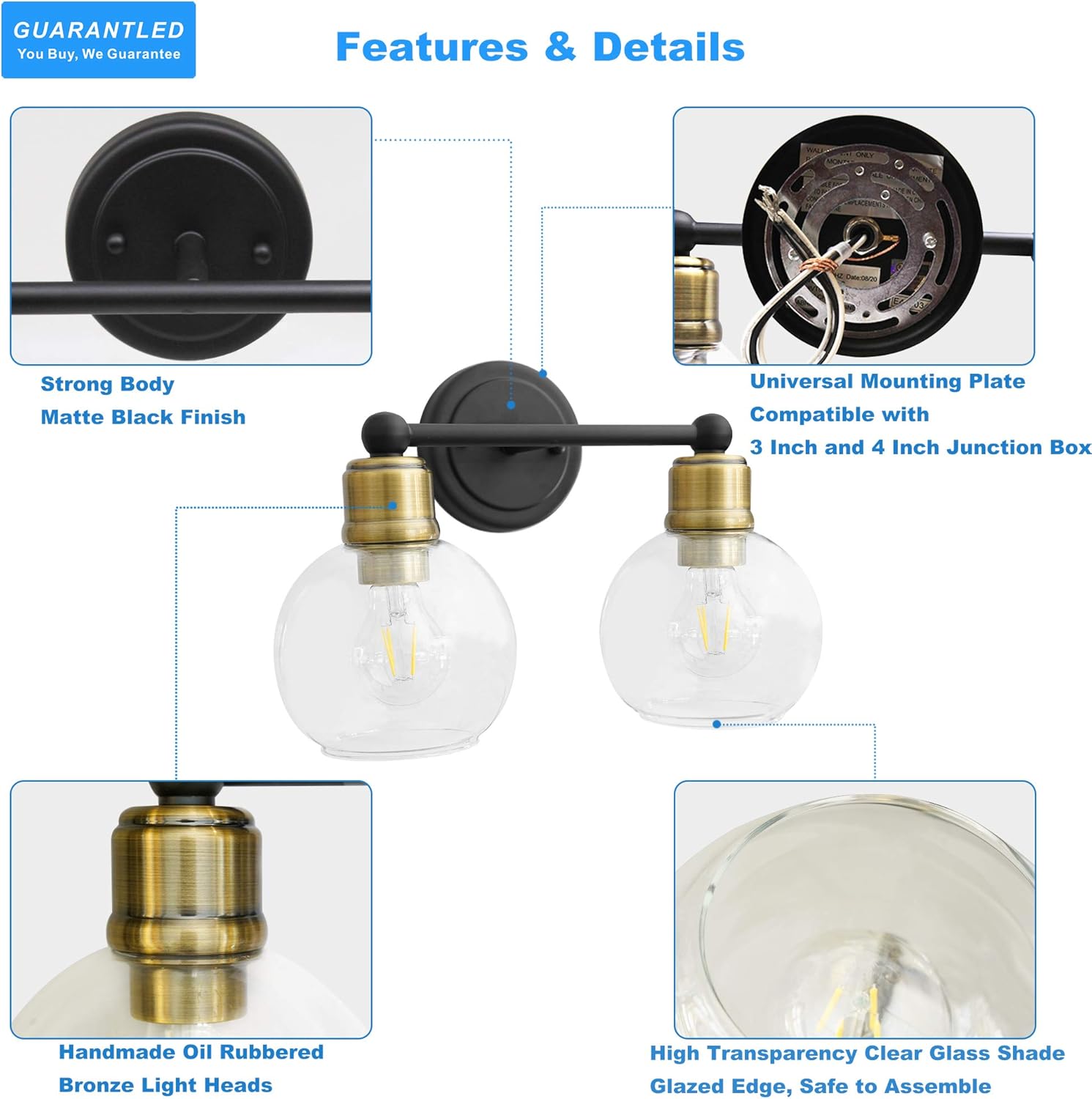 Hottest Sale 2 Light Bathroom Vanity Light Fixtures Over Mirror Wall Sconce, Guarantled Black Light Fixture with Oil Rubbered Bronze Light Head for Vintage Farmhouse Lighting, Clear Glass Shade, Bulbs Not Included Weekly Top Sale 2 Light Bathroom Vanity Light Fixtures Over Mirror Wall Sconce, Guarantled Black Light Fixture with Oil Rubbered Bronze Light Head for Vintage Farmhouse Lighting, Clear Glass Shade, Bulbs Not Included