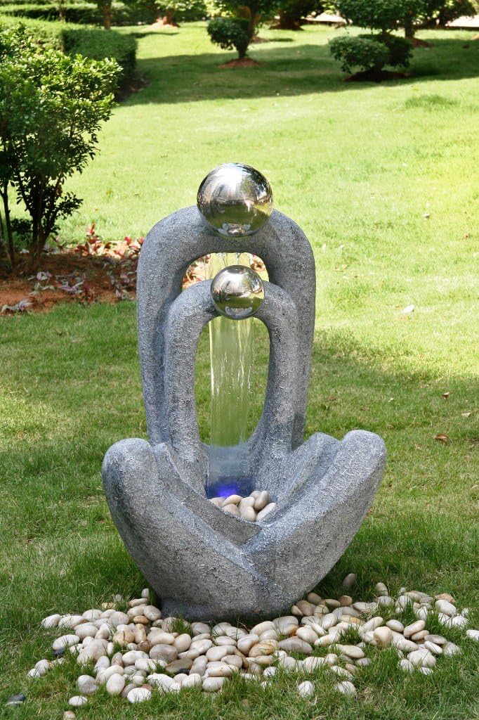 Meditating Couple 2 Stainless Steel Spheres Water Feature with Light