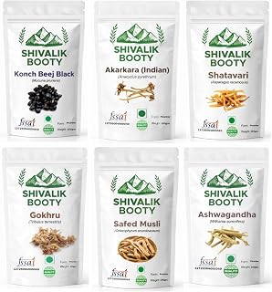 Herbal Vitality Combo – Safed Musli, Ashwagandha, Kaunch Beej, Shatavari, Gokhru & Akarkara Powder 100gm Each (600gm) | 100% Natural | Plant-Based Energy & Stamina Support (100gm Each)