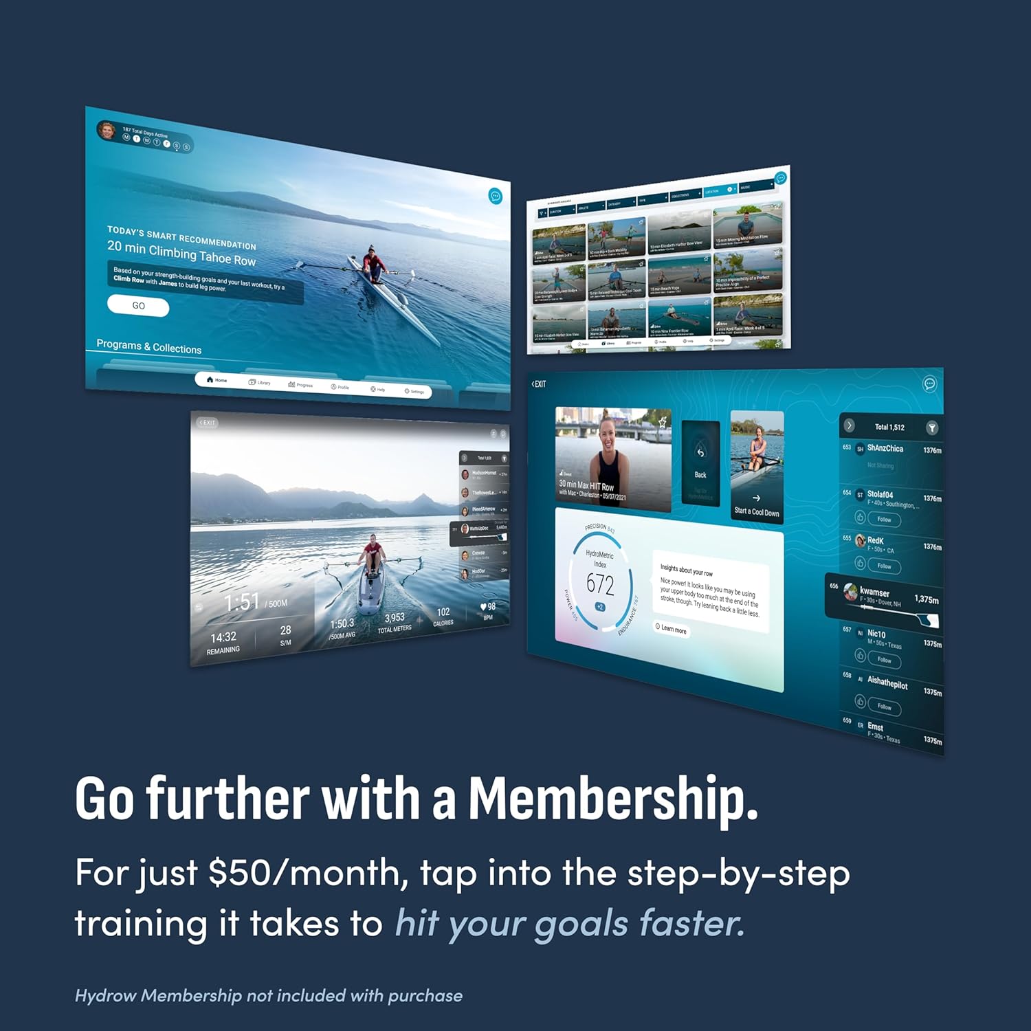 Hydrow Wave Rowing Machine with 16" HD Touchscreen & Speakers - Foldable | Live Home Workouts, Subscription Required