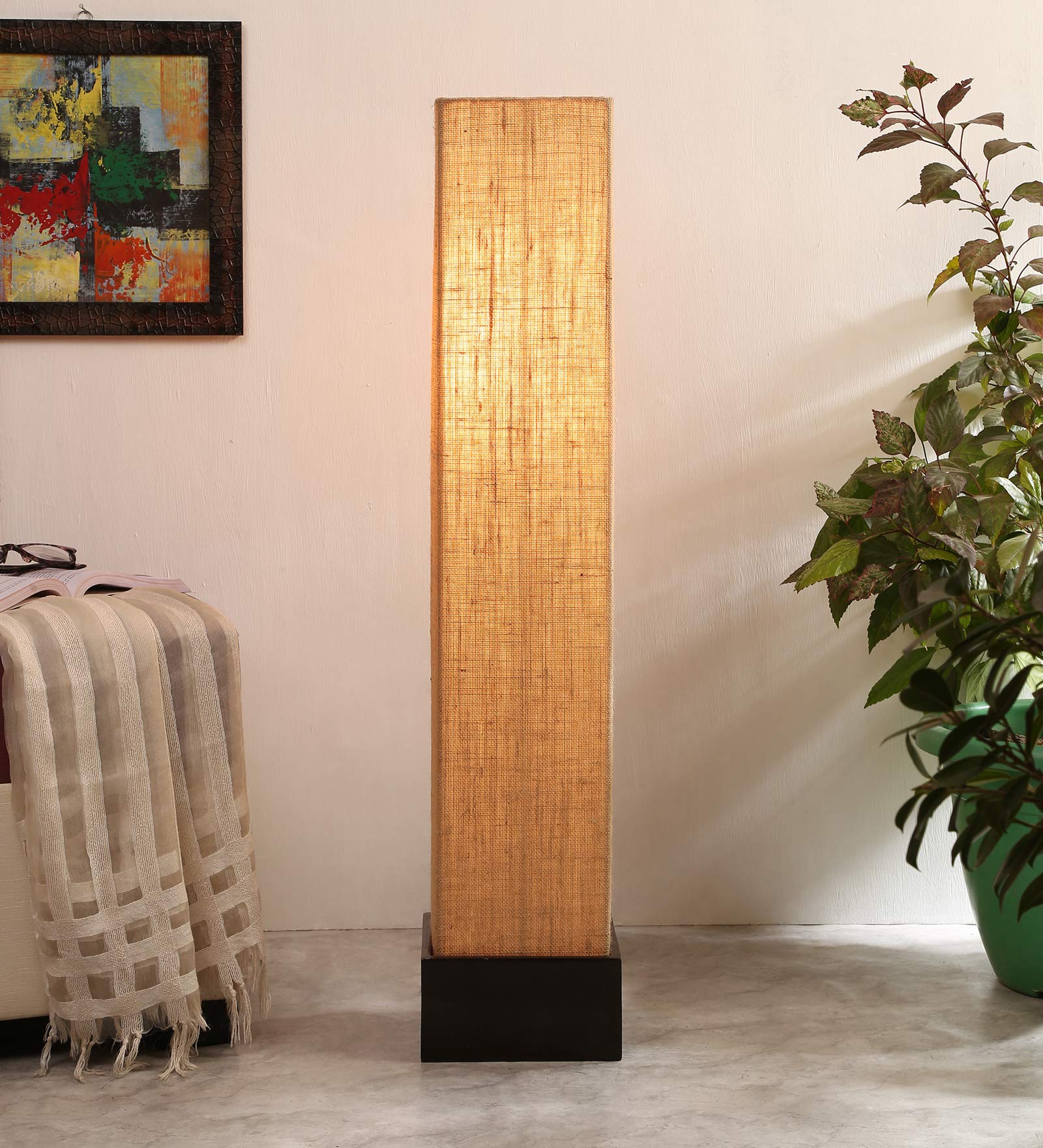 AMDHOME Jute Shade LED Floor Lamp, Standing Modern Round Wood Base (33 Inch, Color - Beige) - for Bedside & Living Room, Bedroom | Home Decor, Hotel, Office Decoration | Perfect for Gifting-image-31