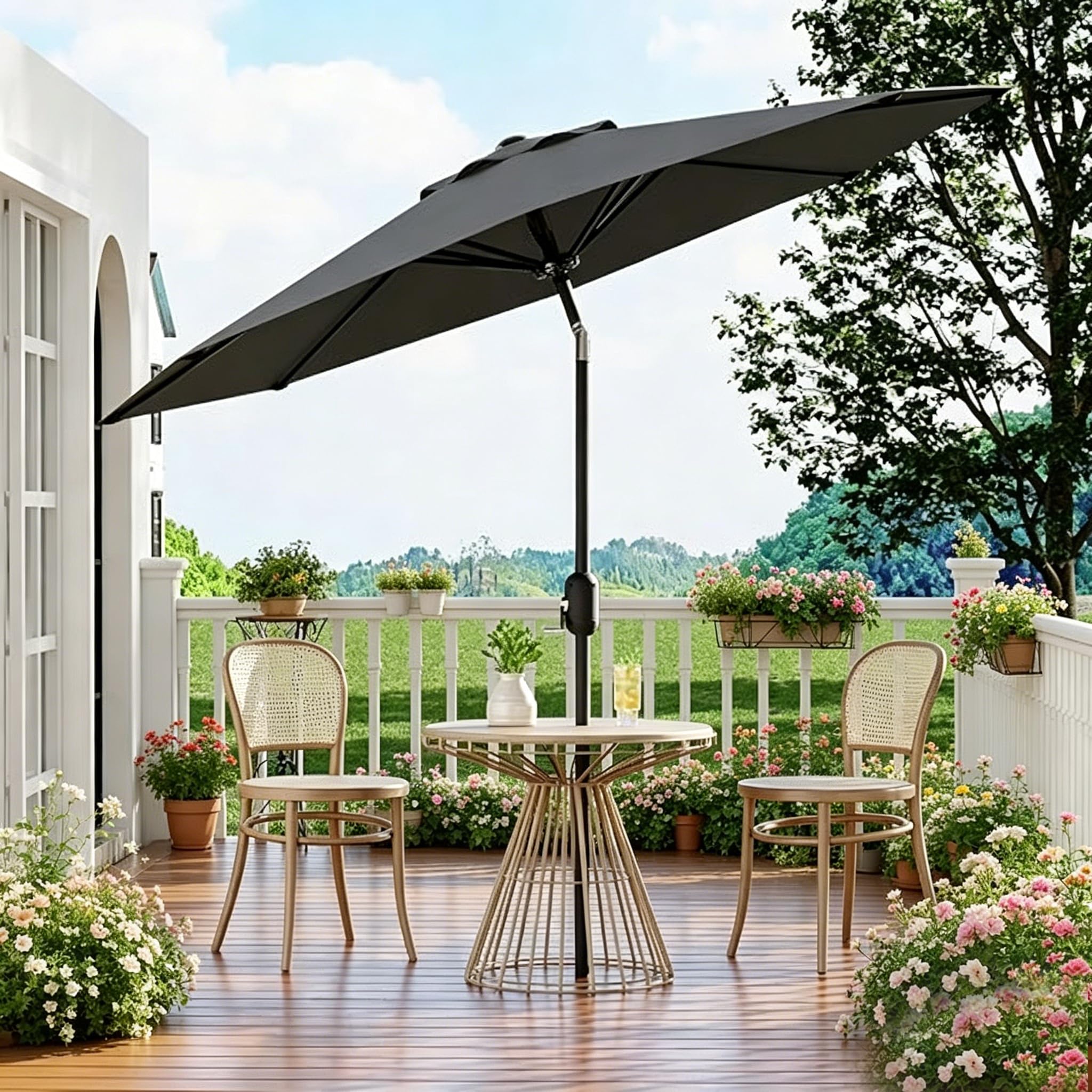 Parasol Jardin 270cm UV50+ Manivelle Inclinable 8 Baleines