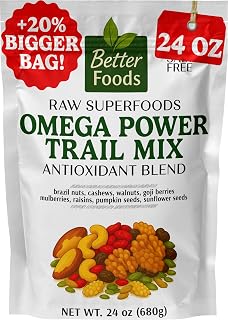 BetterFoods Omega Power Trail Mix - Antioxidant Blend 24oz | Raw Superfoods Nutrient Dense Healthy Snack Vegan Gluten Free Premium Nuts Seeds Healthy Trail Mix Bulk Plant Protein Energy