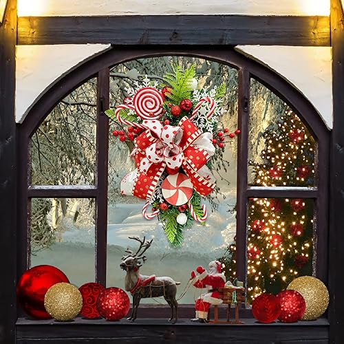 Miniatura 5 de Guirnalda de lágrima de Navidad, corona de Navidad de bastón de caramelo para puerta delantera, guirnaldas de Navidad para decoración al aire libre,