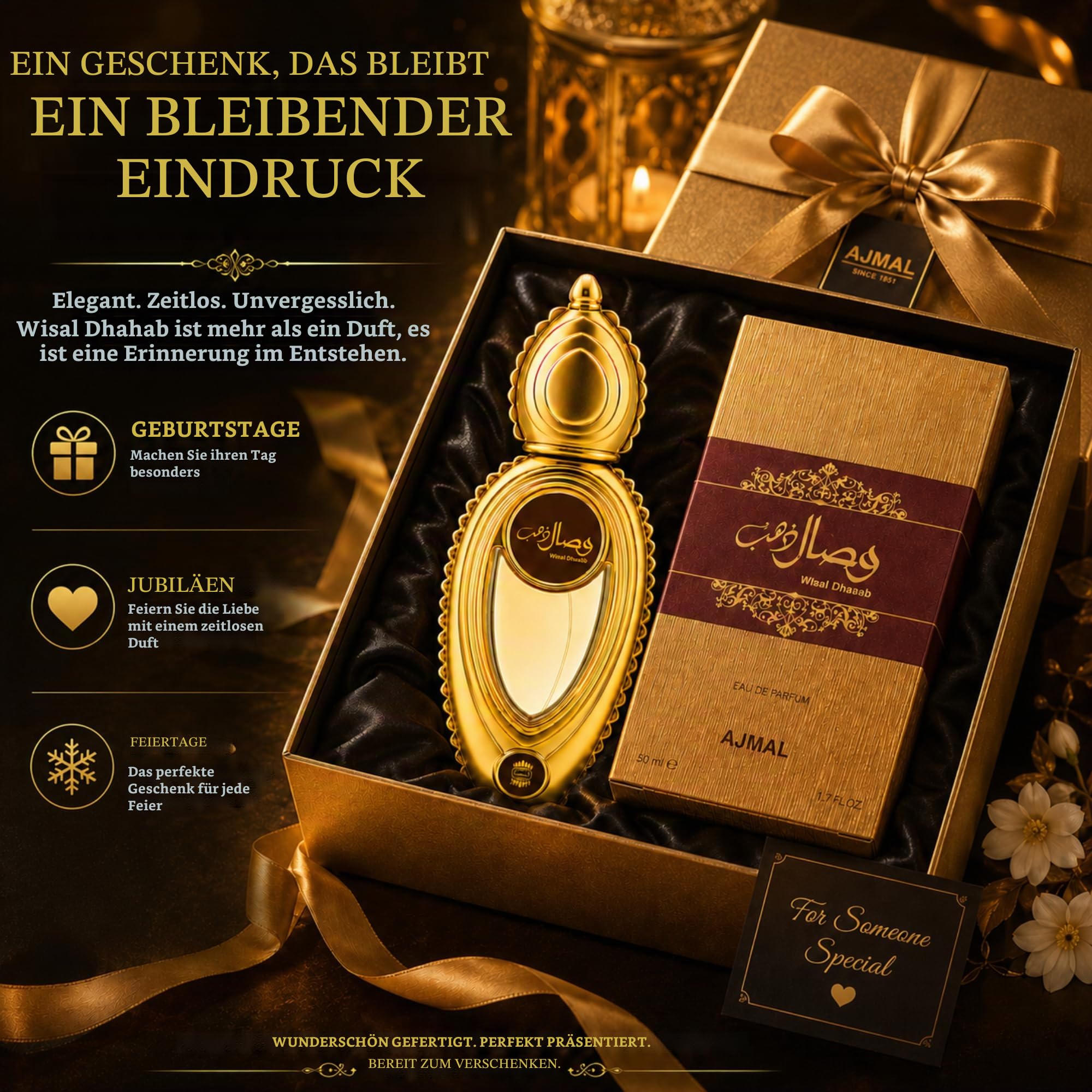 Ajmal Wisal Dhahab Eau de Parfum für Damen und Herren – 50 ml | Premium-Duft: Langanhaltend, holzig-amberartig, mit Honig, Oud und Moschus | Luxuriöser arabischer Duft aus Dubai