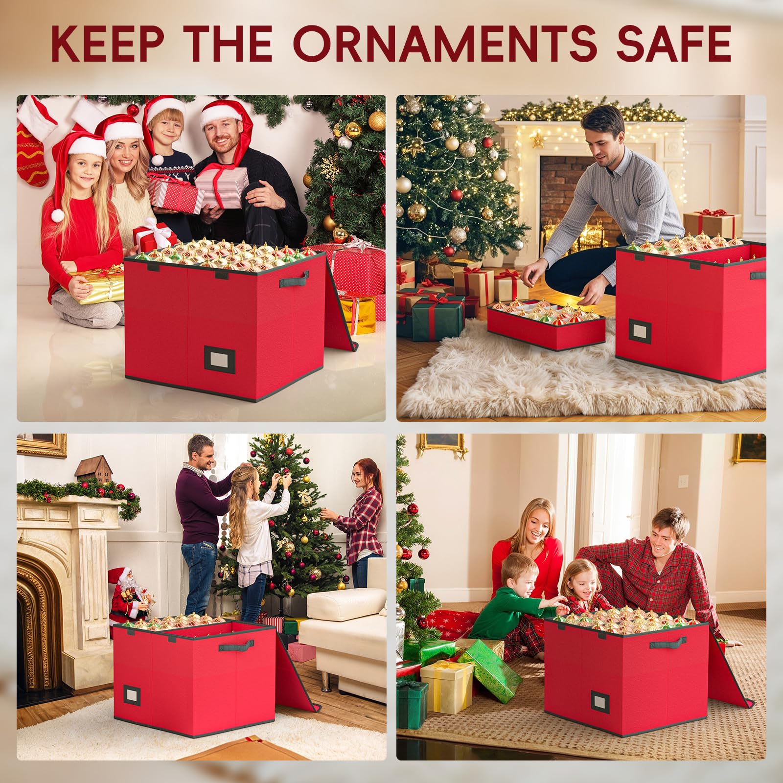 Bomclap Scatola portaoggetti per palline di Natale, con 144 divisori, grande contenitore natalizio con coperchio flip top per decorazioni natalizie e decorazioni (rosso)