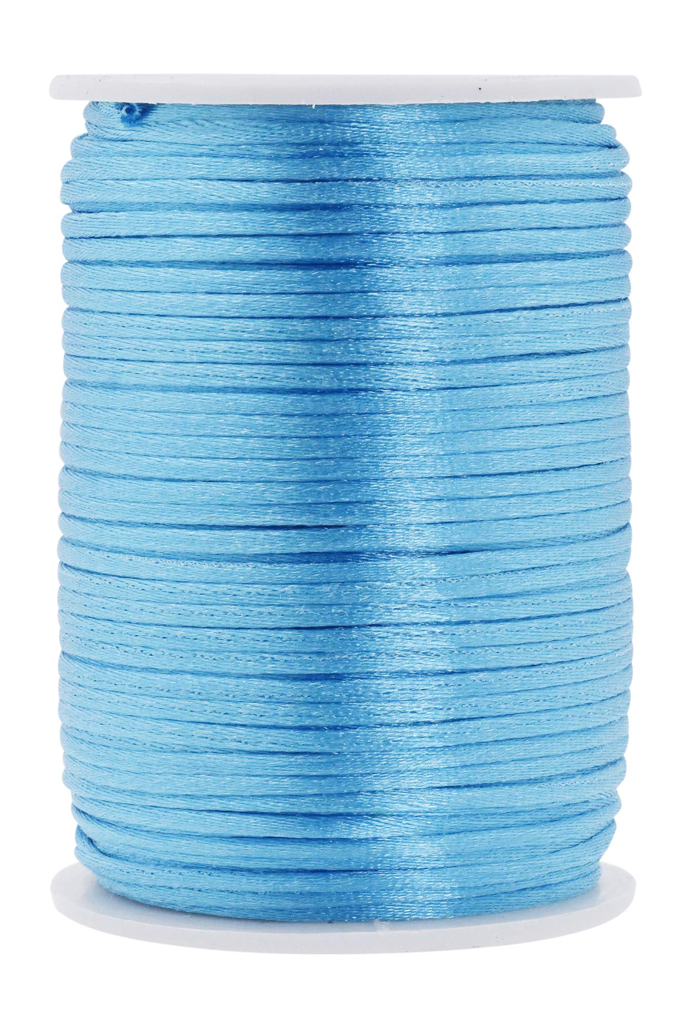 Mandala Crafts Nylon Satin Cord 2mm Rattail Cord Light Blue String - 100 Yds Nylon Chinese Knotting Cord Rat Tail Silk Cord for Bracelet Necklace Jewelry Making Macrame Trim