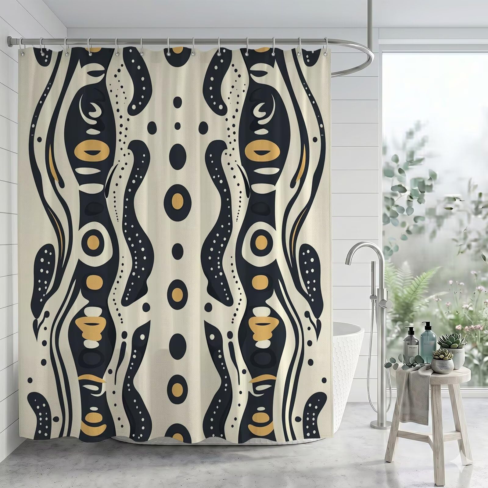 Nero Semplice Tenda Doccia 300x200 cm Impermeabile Idrorepellente per Vasca da Bagno, Tenda in Tessuto Poliestere Opaca con Orlo Appesantito, Lavabile Asciugatura Rapida Decorazione con Anelli, Q-o380