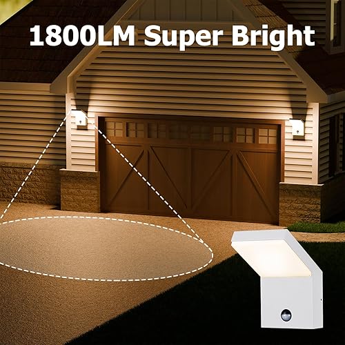 Miniatura 2 de Lámpara de pared LED blanca con sensor de movimiento IP54, resistente al agua, para garaje, puerta delantera, patio, casa, 3000 K, 18 W, 1800 lm