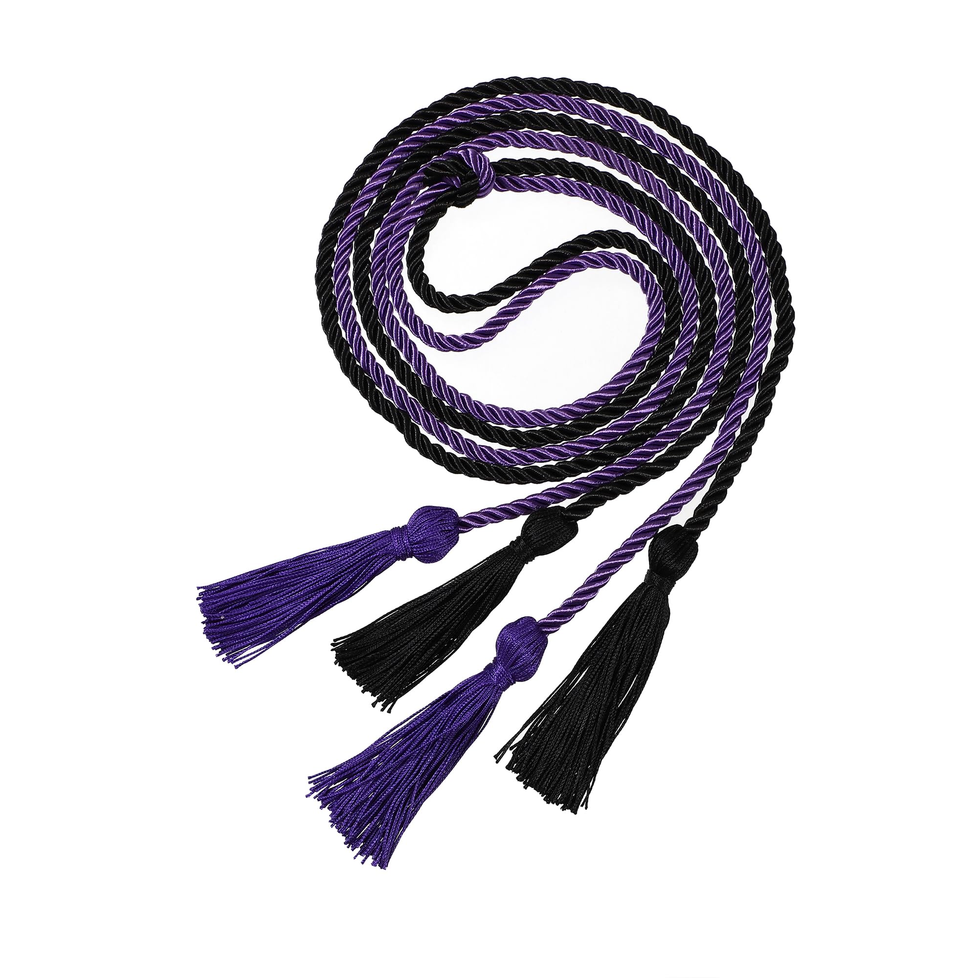 Graduation Double Honor Cords with Tassel, 68" Long (Black+Purple)