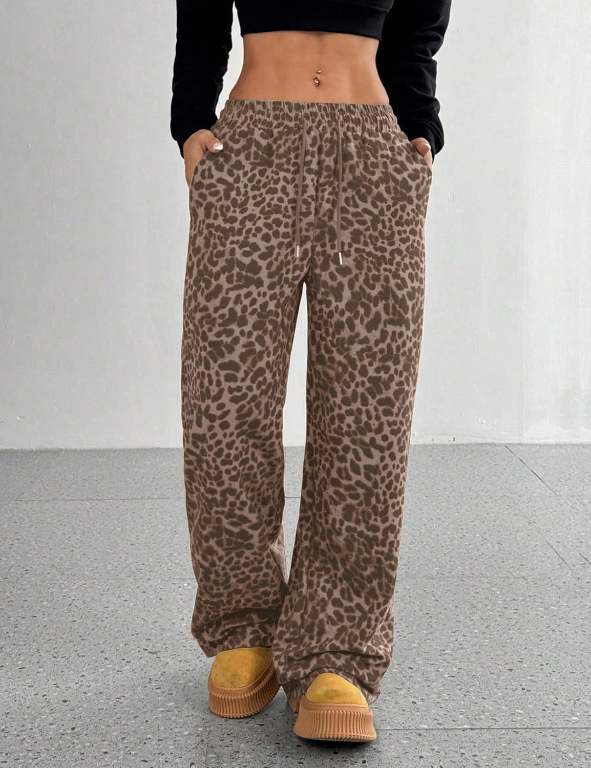 Leopard Pants Women Cheetah Print Sweatpants 2026 Baggy Wide Leg Casual Lounge Trousers with Pockets - Image 3