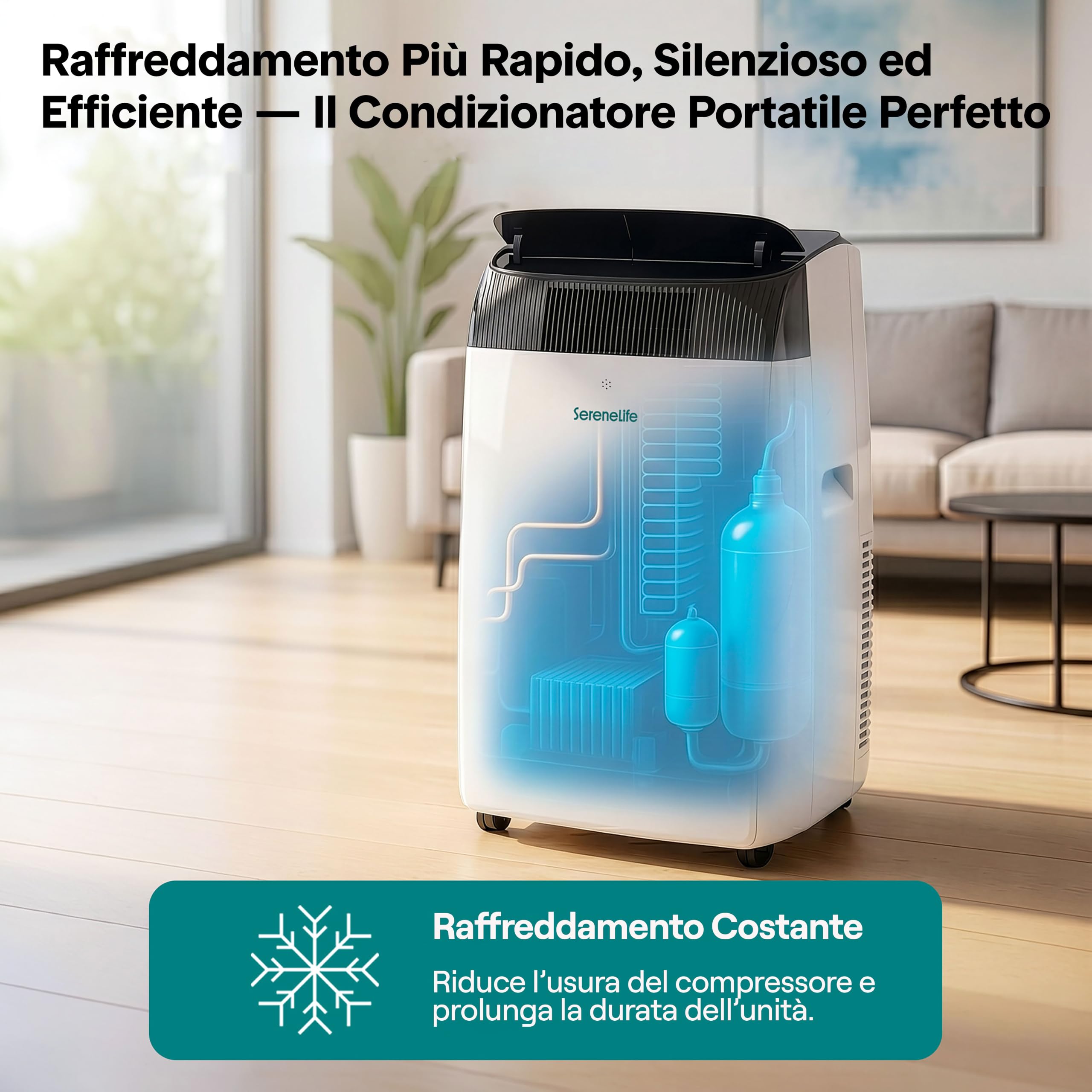 SereneLife Aire Acondicionado Portátil 16000 BTU con WiFi, Climatizador 4 en 1 Frío, Calor, Deshumidificador y Ventilador, Silencioso, con Kit de Ventana, para Hogar y Oficina