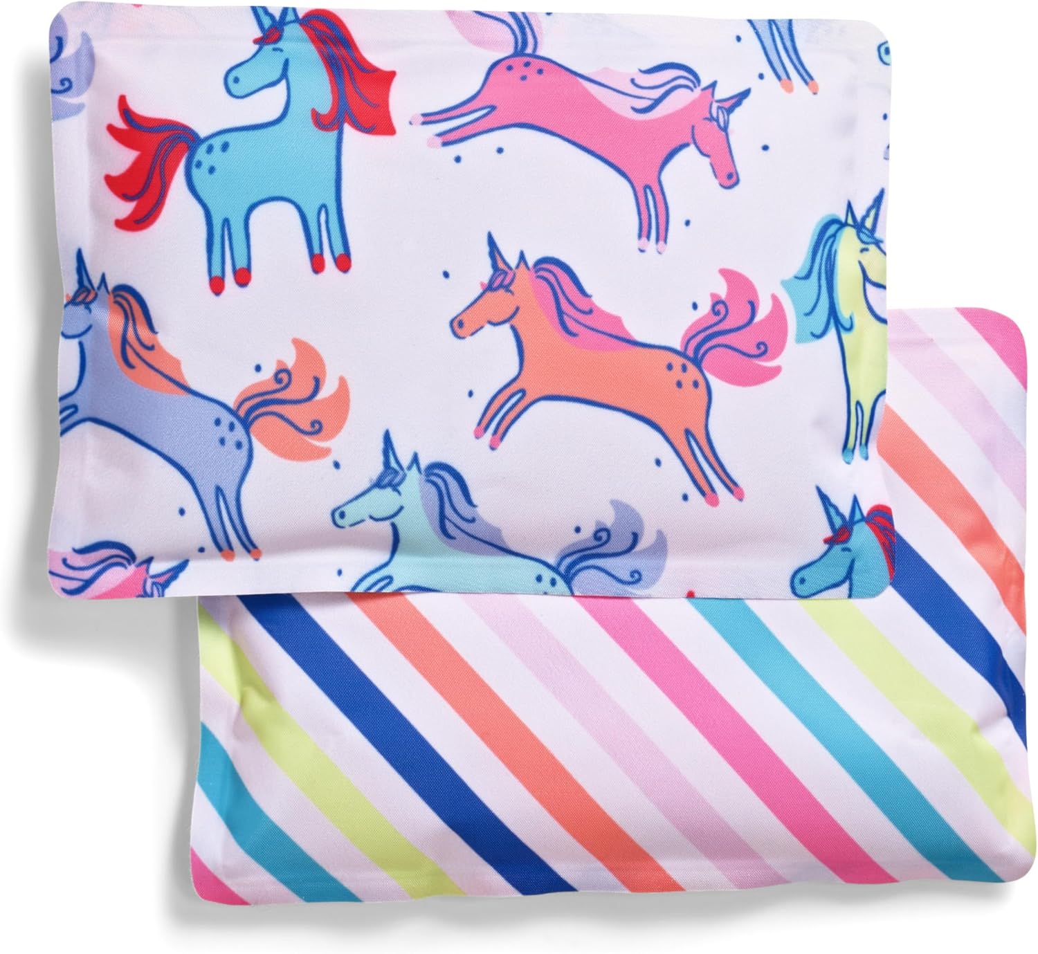 Cool Coolers by Fit & Fresh 2 Pack Soft Ice, Flexible Stretch Nylon Reusable Ice Packs for Lunch Boxes & Coolers, Unicorn Stripe