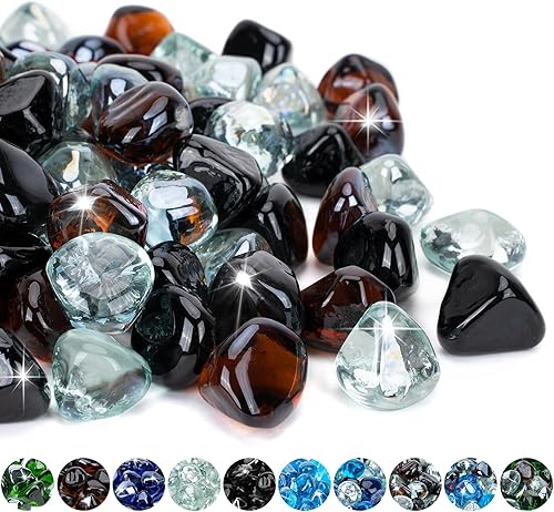 Mr. Fireglass Diamantes mezclados de vidrio de fuego de 10 libras para chimenea, hoguera y paisajismo, rocas de fuego de 1 pulgada de alto brillo