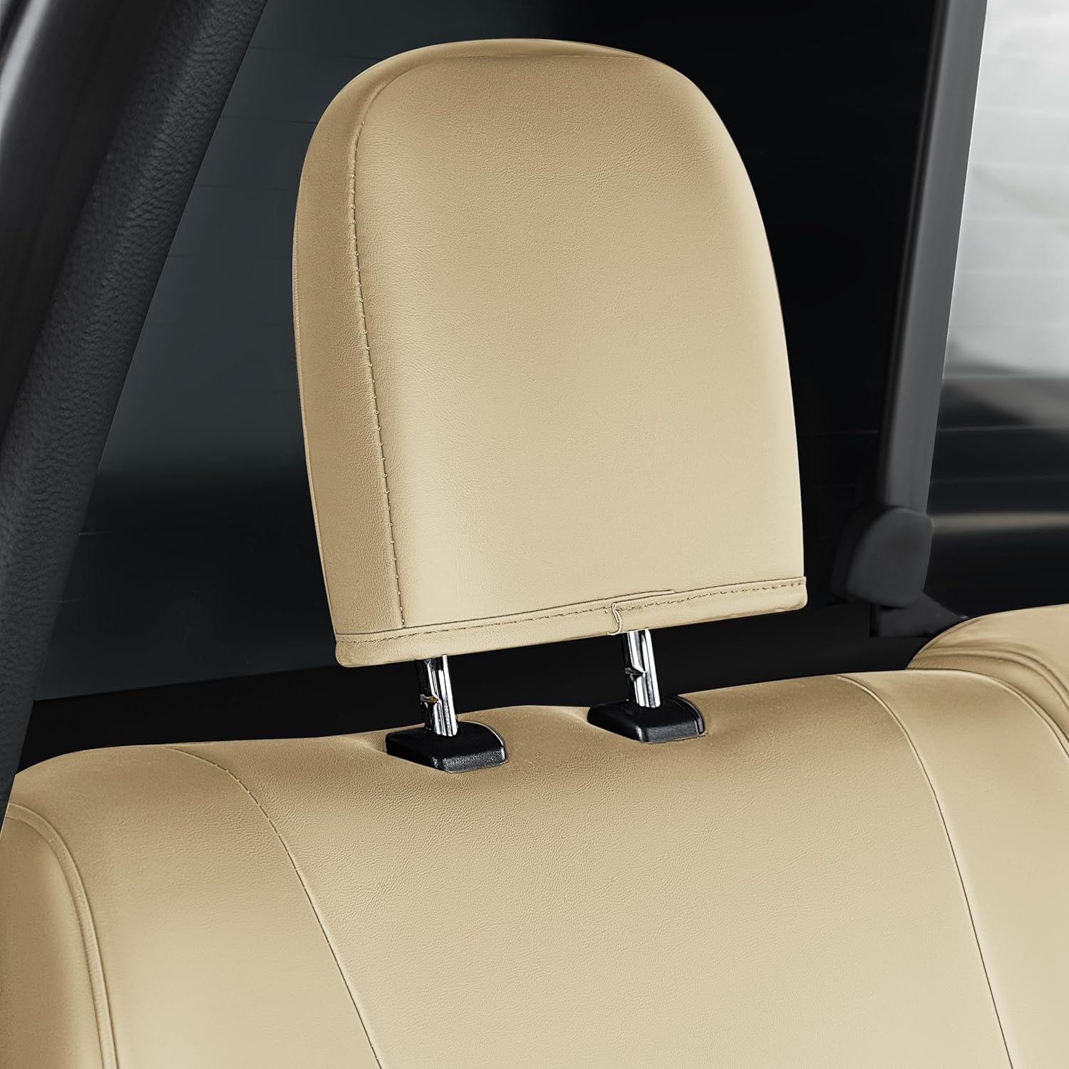 OASIS AUTO Custom Fit Seat Covers for 2014-2018 Chevy Silverado GMC Sierra 1500 2500HD 3500HD (Crew, Double & Extended Cab), Full Set Premium Leatherette, Waterproof Pickup Truck Protectors (Tan)