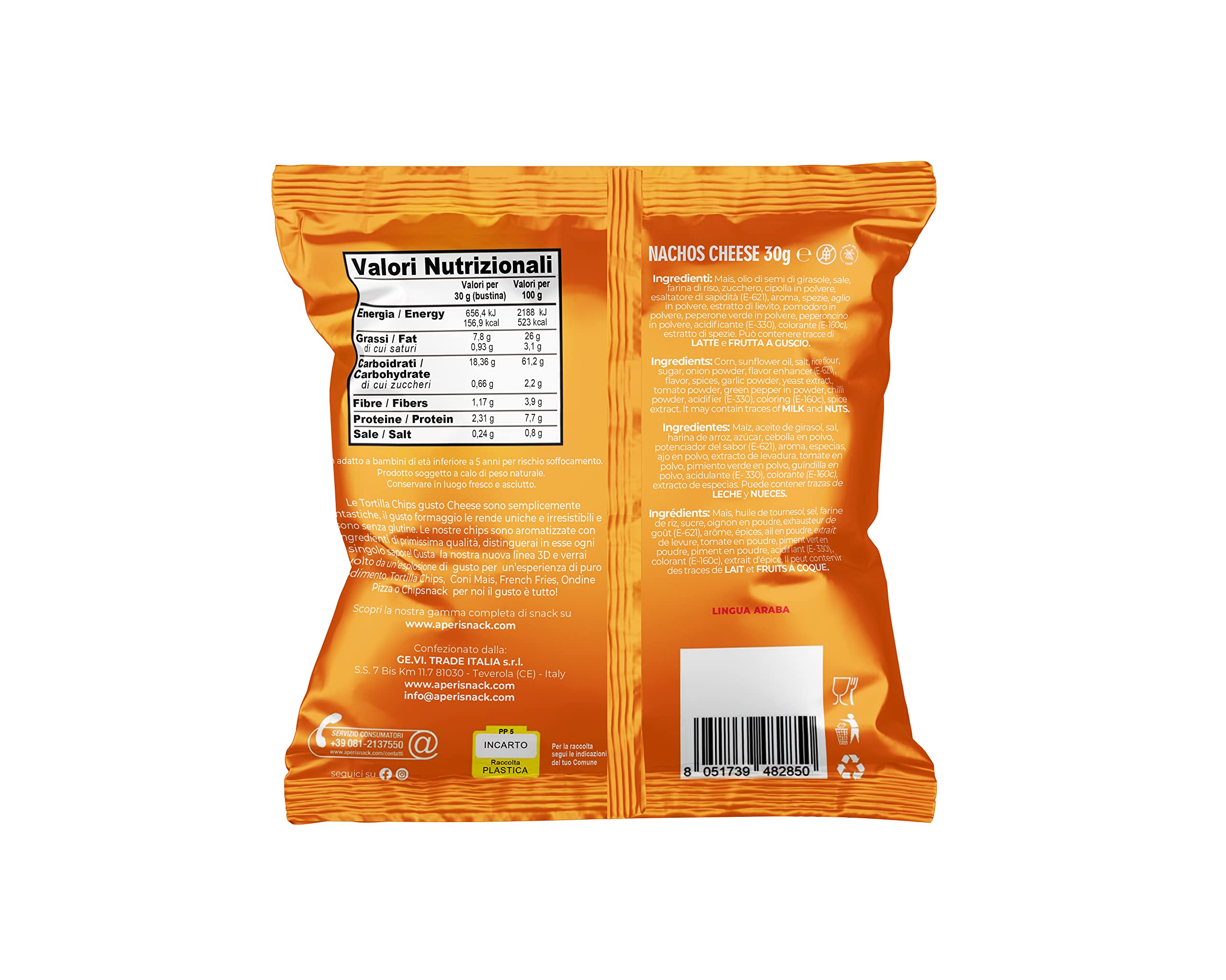 Aperisnack® - AP03.009.05 - Nachos Cheese Box 36pz Monoporzioni da 30g Patatine e Snack Salati per aperitivo