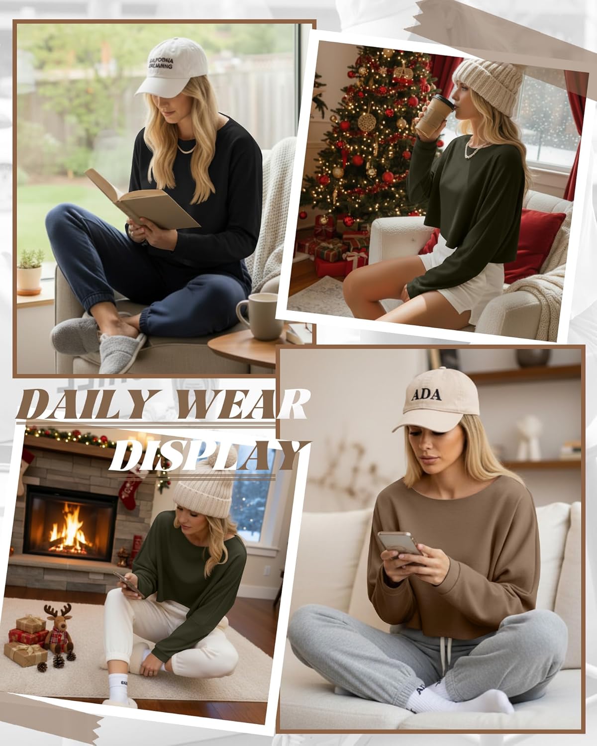 3 Pack Womens Cropped Trendy Sweatshirts Oversized Casual Crewneck Shirts Raw Neckline Lightweight Workout Tops - Image 5