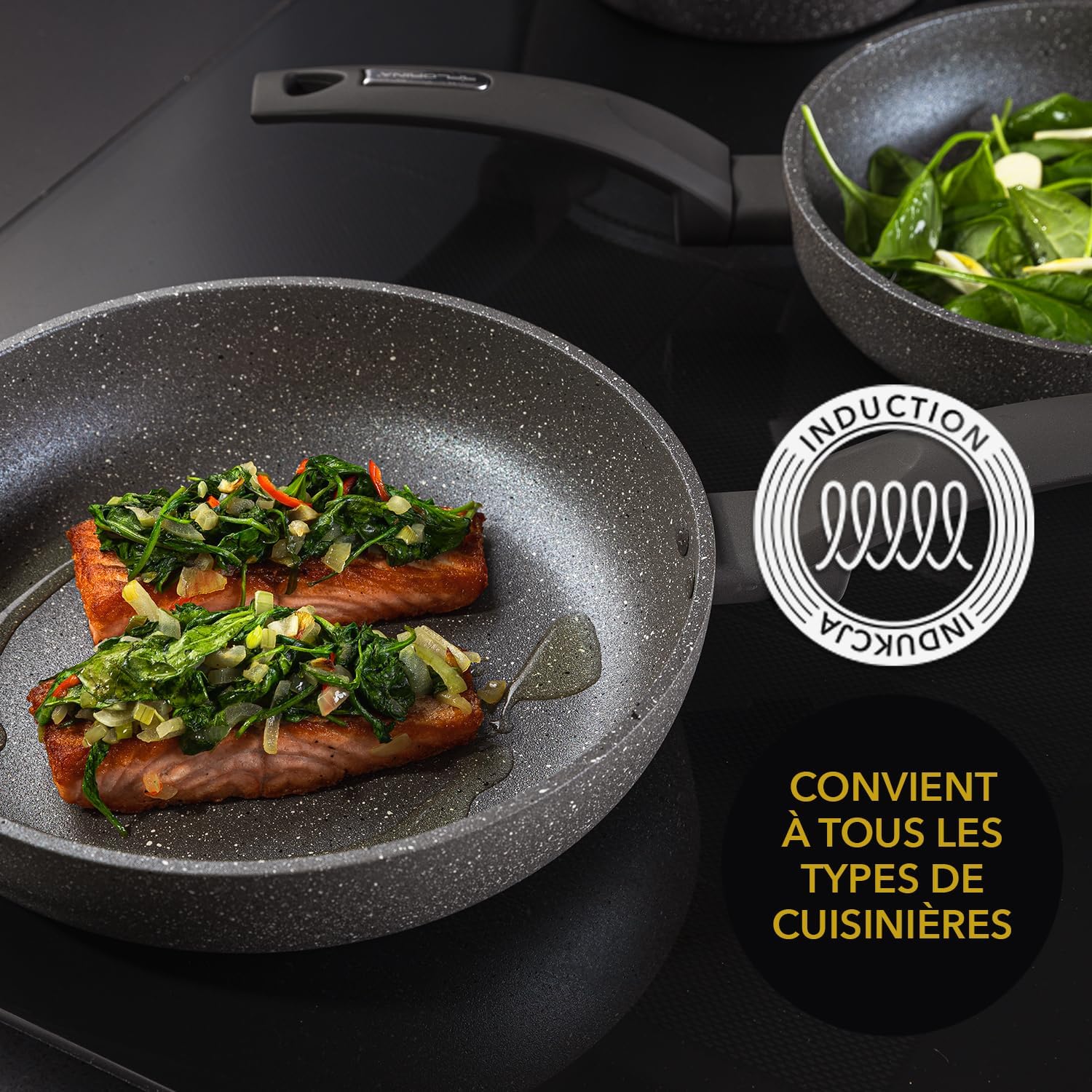 FLORINA - Lava Stone Aluminium Frying Pan | 30 cm Diameter | Deep Pan Induction | Non-Stick Coating Universal Pan | Suitable for Induction Hobs, Gas Hobs and Electric Hobs (Grey)