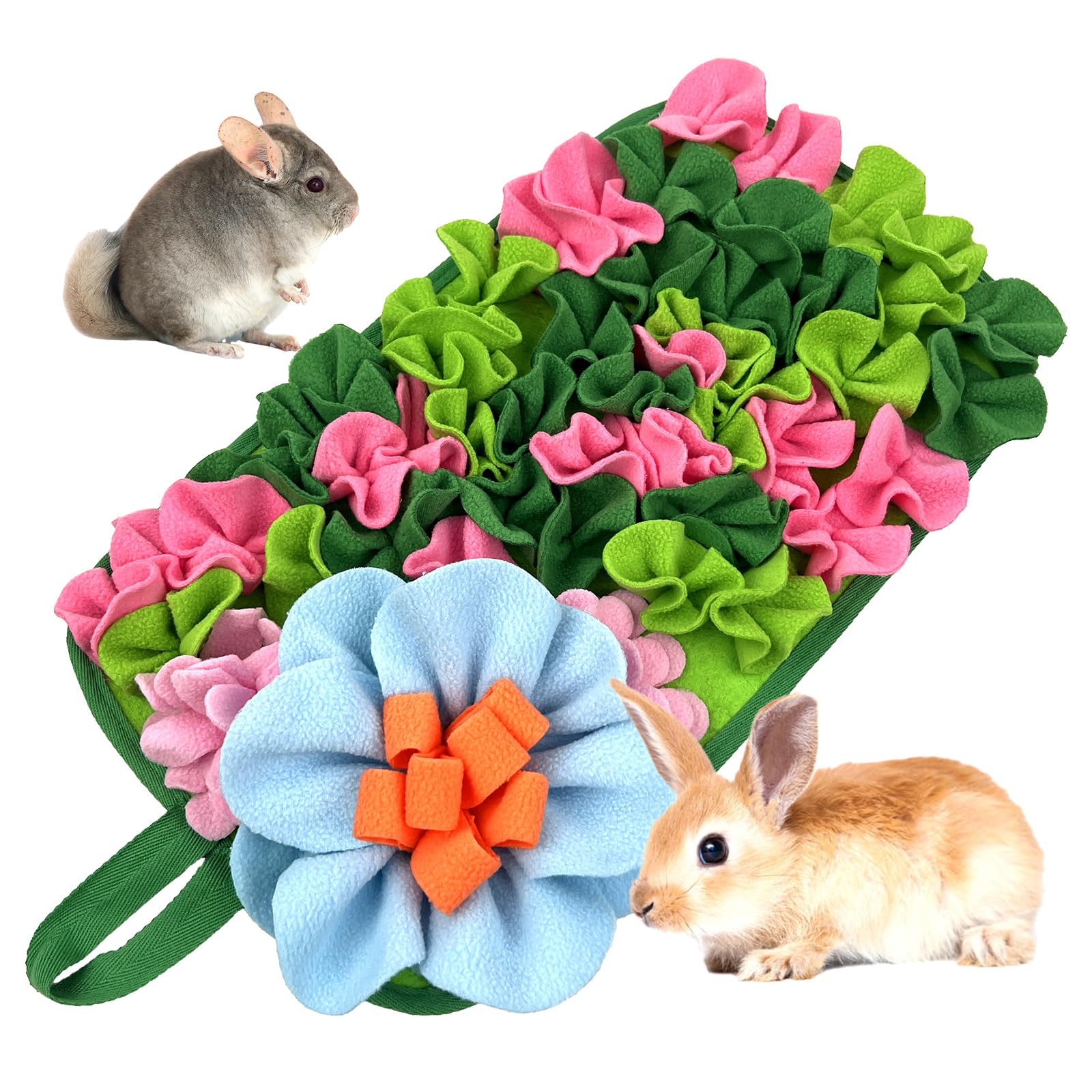 DAFORERAL Interactive Feeding Mat for Small Animals, Fun Flower-Shaped Cute Snuffle Mat for Rabbits, Guinea Pigs, Hedgehogs & Small Dogs, Stimulates Natural Foraging Instincts (Green)