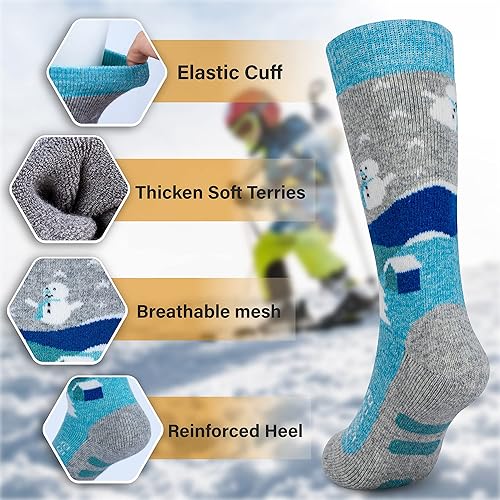 Miniatura 5 de Hylaea - Calcetines de lana merino para niños, calcetines térmicos cálidos hasta la rodilla, para esquí, patinaje, snowboard, para niños y niñas