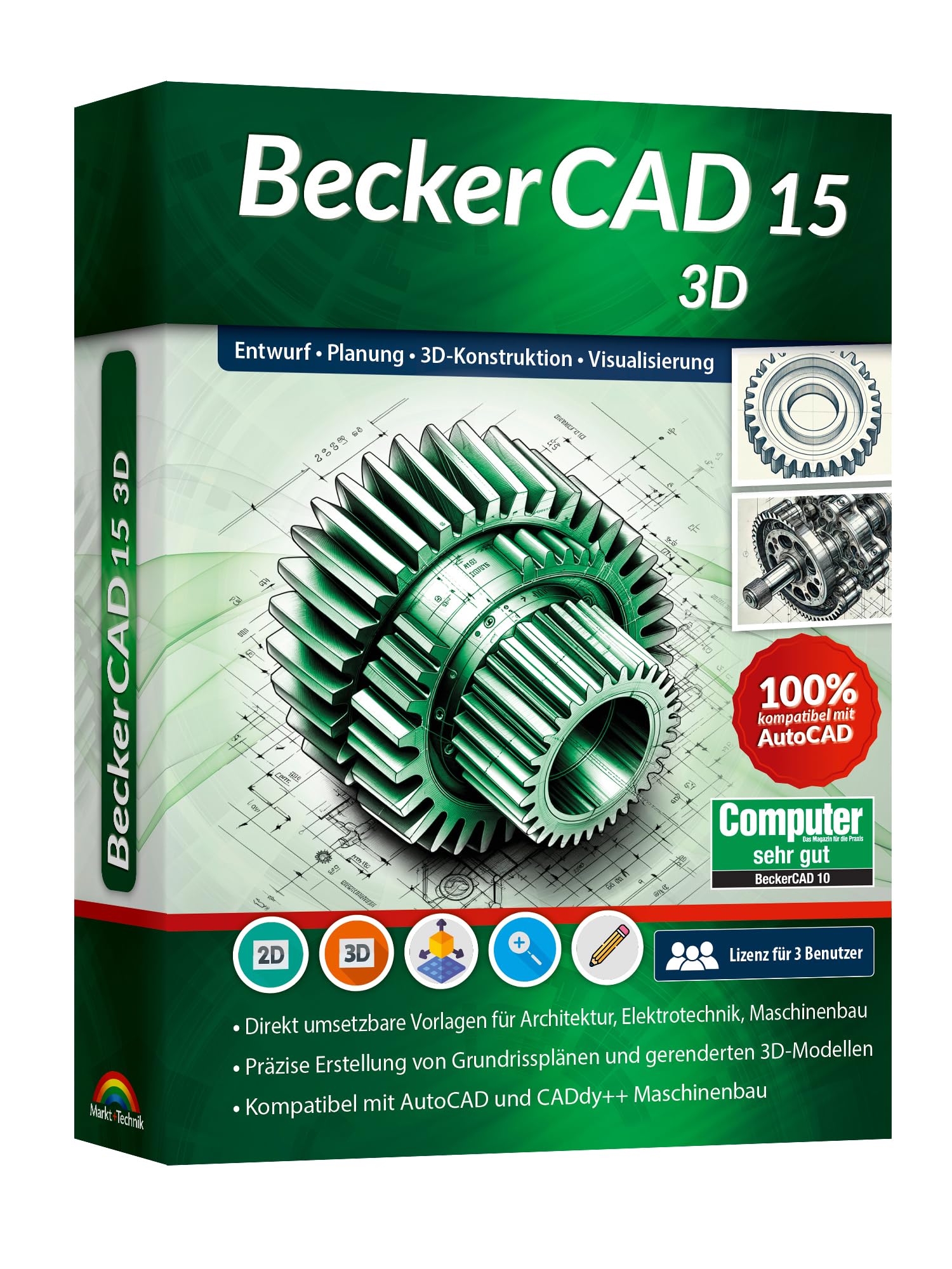 BeckerCAD 15 3D - Professionelle 2D und 3D Konstruktion Architektur, Maschinenbau, Elektrotechnik, Schiffsbau usw. 3D CAD Programm kompatibel mit AutoCAD und Win 11, 10, 8.1, 7