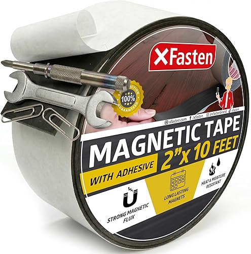 XFasten Cinta magnética fuerte para pizarra blanca, tiras de cinta magnética de 2 pulgadas x 10 pies con respaldo adhesivo, cinta magnética