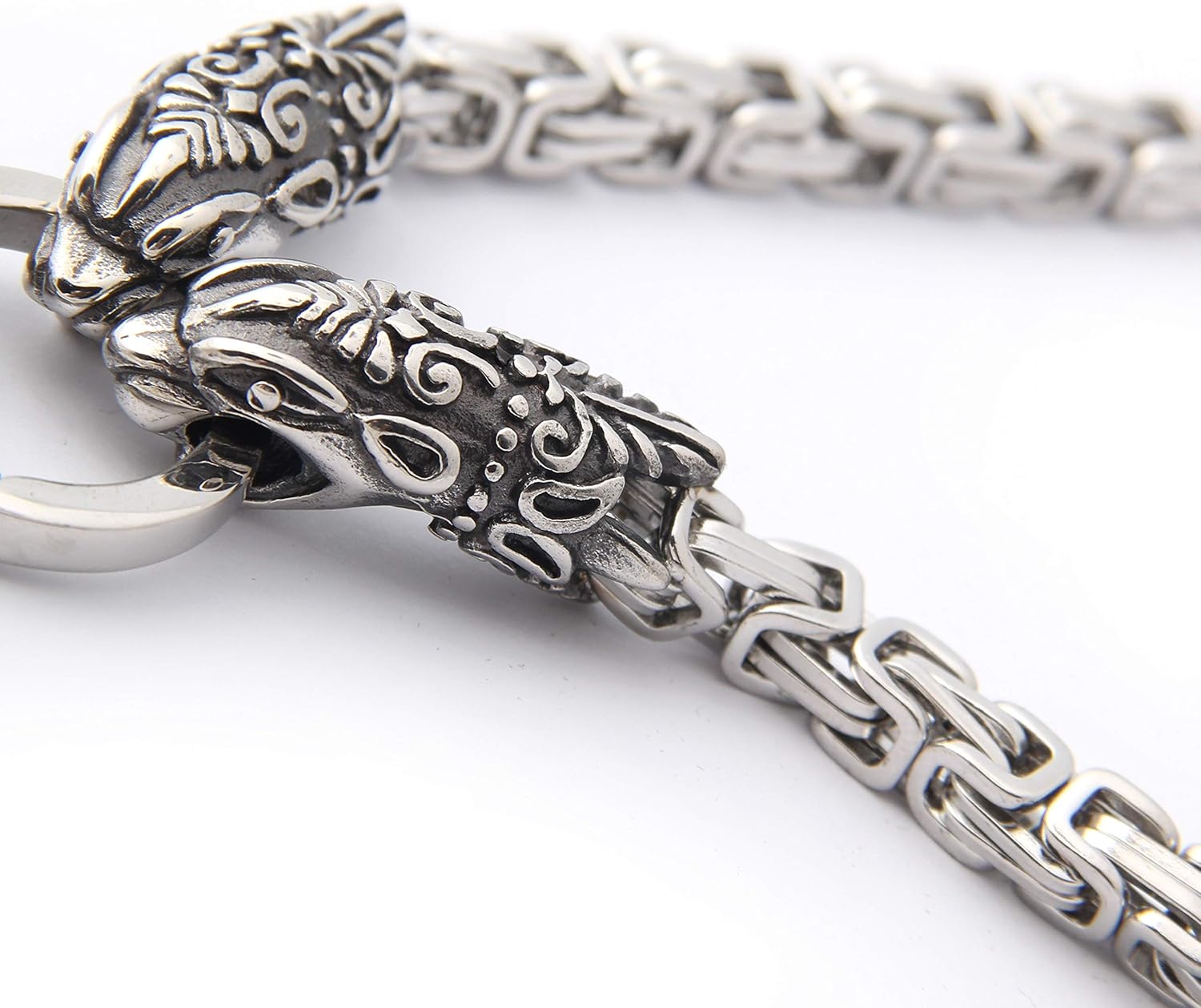 GUNGNEER Viking Mjolnir Thor Hammer Necklace Mixed Gold Pendant With Square Fenrir Wolf Byzantine King Chain Mixed Gold Stainless Steel Norse Viking Jewelry Men