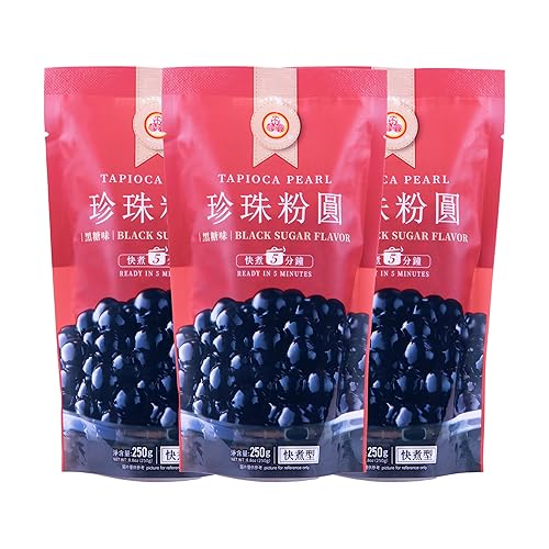 WuFuYuan Boba Tapioca Pearl, sabor a azúcar negro, lista en 5 minutos, 8.8 onzas (3 paquetes)