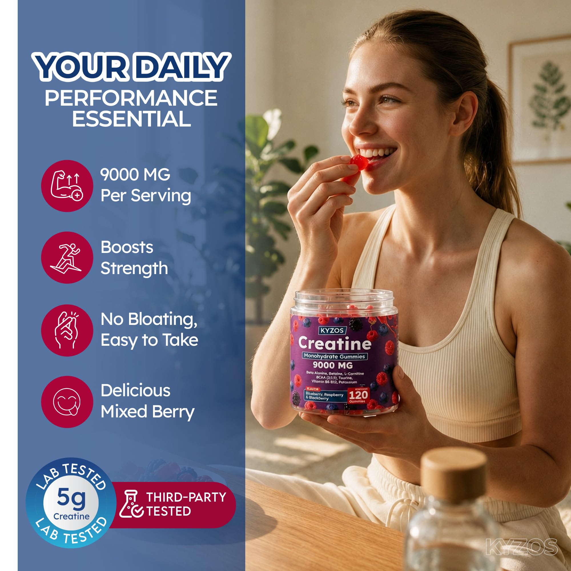 Creatine Monohydrate Gummies 5000mg for Men & Women, Blended BCAA 2:1:1, Beta-Alanine, Taurine & L-Carnitine, Sugar Free Mixed Berry Flavored, 120 Count — Amazon image 2