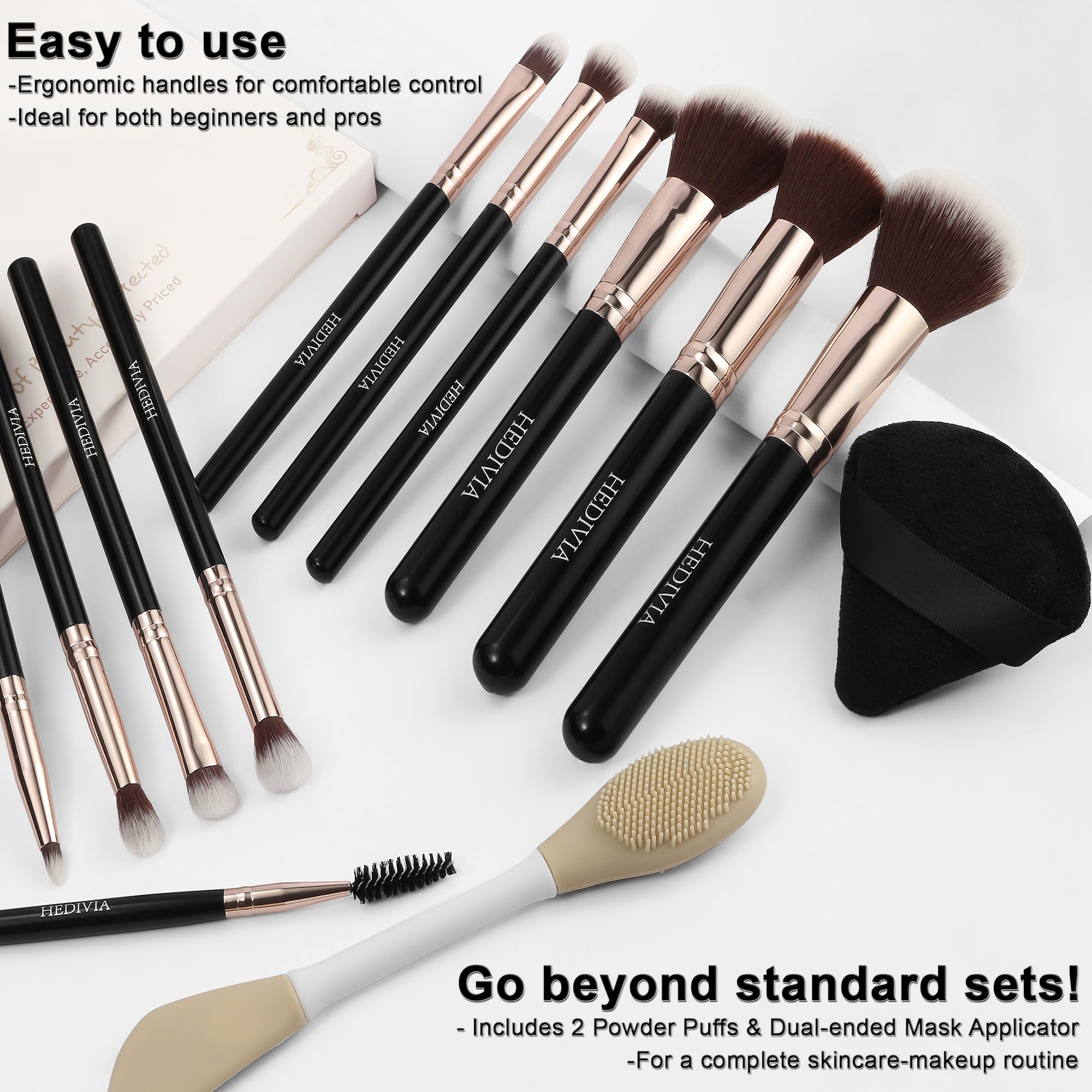 Black Makeup Brush Set - 14 Pcs Professional -6