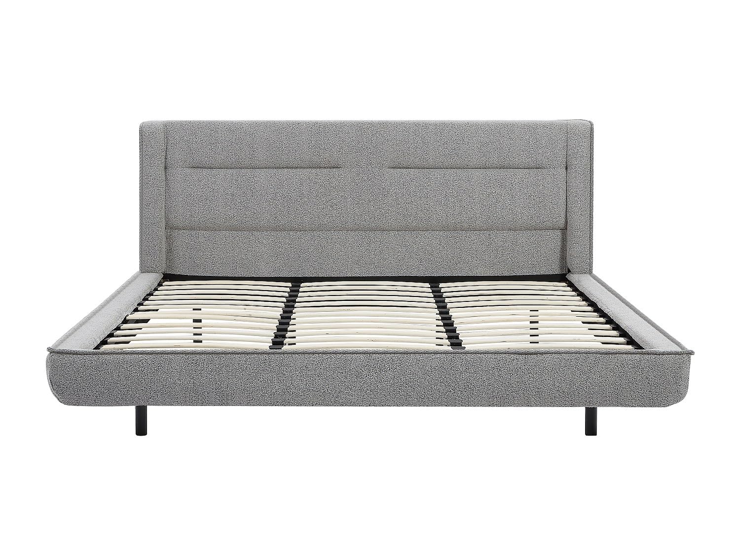 Vente-unique - Lit 180 x 200 cm - Tissu Bouclette - Gris - ISYDE