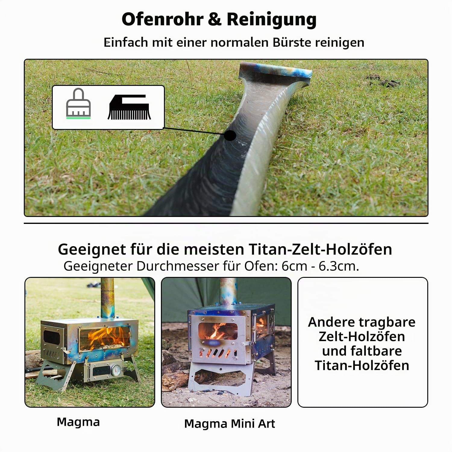 TrekReviveTitan/Edelstahl aufrollbares Kaminrohr, leicht und tragbar, DIY-Faltbarer Kamin für heißen Zeltofen, Warmes Zelt Camping